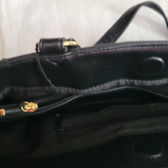 Laura Scott Genuine Leather Purse hobo handbag double handle black lotsa pockets - Picture 7 of 13